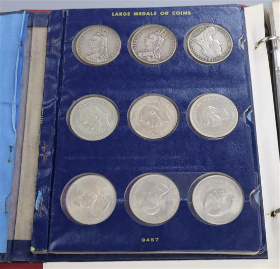 A collection of UK silver and cupro-nickel coinage, florins to crowns, George III to Elizabeth II, Two albums